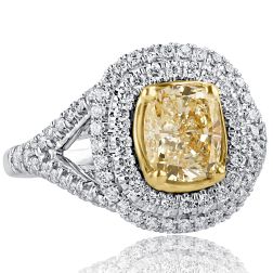 2.18Ct Cushion Cut Yellow Diamond Engagement Ring 18k White Gold 