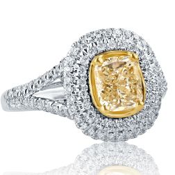 1.77 TCW Cushion Cut Yellow Diamond Engagement Ring 18k White Gold