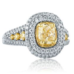 1.80Ct Cushion Cut Yellow Diamond Engagement Ring 14k White Gold