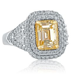 GIA 3.46Ct Emerald Cut Yellow Diamond Engagement Ring 18k Gold  