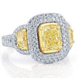 GIA Certified 3.15 Ct Yellow Cushion Diamond Ring 18K White Gold