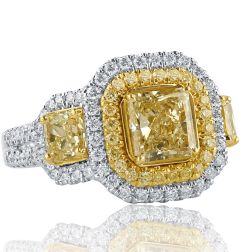 3.31 Ct Radiant Cut Yellow Diamond Engagement Ring 18k White Gold