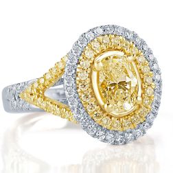 GIA 1.86 TCW Oval Brilliant Cut Yellow Diamond Engagement Ring 18k Gold