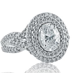 2.16 TCW Oval Diamond Engagement Ring Split Shank 14k White Gold