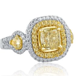 3.13 TCW Intense Yellow Cushion Diamond Engagement Ring 14k White Gold