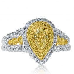 1.28 Ct Pear Cut Yellow Diamond Engagement Ring 14k White Gold 