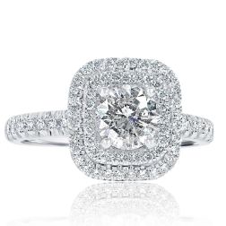 1.64 Carat Round Cut Diamond Engagement Halo Ring 14k White Gold
