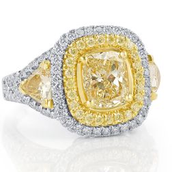 3.76 Ctw Yellow Cushion Trillion Diamond Engagement Ring 18k Gold