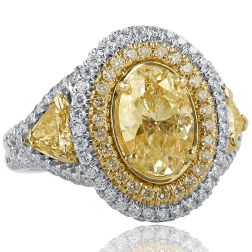 3.82 Ct Light Yellow Oval Diamond Engagement Ring 18k White Gold