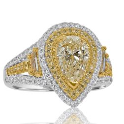 2.62 Ct Pear Cut Yellow Diamond Engagement Ring 18k White Gold 