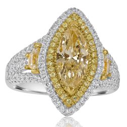 Marquise 2.66 CT Yellow Diamond Engagement Ring 18k White Gold 
