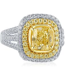 GIA 2.99Carat Cushion Cut Yellow Diamond Engagement Ring 18k Gold
