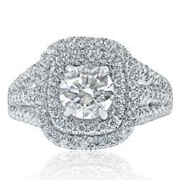 Three Row 1.94Ct Round Cut diamond Engagement Ring 14k White Gold