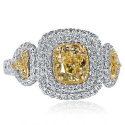 1.82 Ct Cushion Cut Yellow Diamond Engagement Ring 14k White Gold