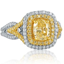 1.72CT Cushion Cut Yellow Diamond Engagement Ring 18k White Gold 
