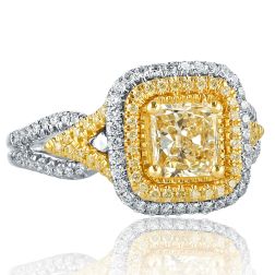  1.65 Ct Radiant Cut Yellow Diamond Engagement Ring 18k White Gold 