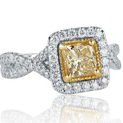 1.56Ct Yellow Princess Cut Diamond Engagement Ring 14k White Gold