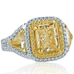4.00 Ct Radiant Yellow Trillion Diamond Engagement Ring 18k White Gold