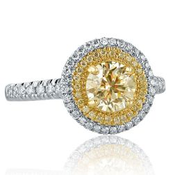 1.56 Ct Round Light Yellow Diamond Engagement Ring 14k White Gold