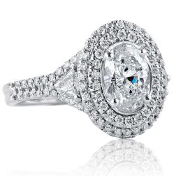 1.84 Ct Oval Trillion Side Diamond Engagement Ring 18k White Gold