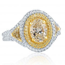 GIA Certified 2.16Ct Oval Yellow Diamond Engagement Ring 18k Gold