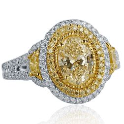 GIA 2.13Ct Oval Half Moon Yellow Diamond Engagement Ring 18k Gold