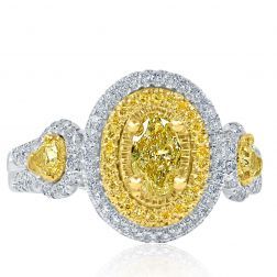 GIA 1.57 Carat Oval Brilliant Cut Light Yellow Diamond Ring 14k White Gold