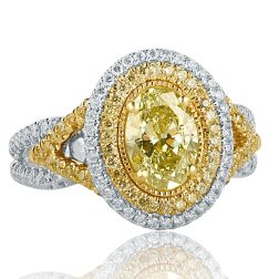 GIA 1.76Carat Oval Green Yellow Diamond Engagement Ring 18k Gold 