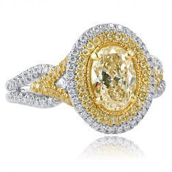 1.71 Ct Light Yellow Oval Diamond Engagement Ring 18k White Gold