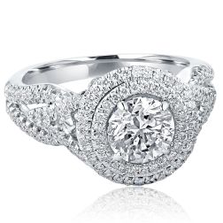 1.87 Ct Round Cut Diamond Engagement Halo Ring 14k White Gold 