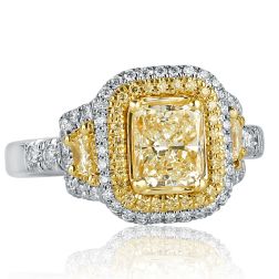 1.88 Ct Radiant Cut Yellow Diamond Engagement Ring 18k White Gold