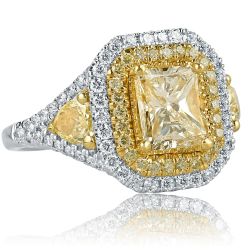 2.58Ct Radiant Pear Yellow Diamond Engagement Ring 18k White Gold