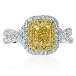 GIA 1.26 TCW Radiant Light Yellow Diamond Infinity Ring 14k White Gold