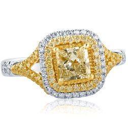 1.30Ct Princess Cut Yellow Diamond Engagement Ring 18k White Gold