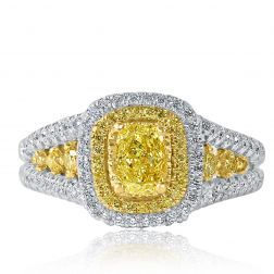 1.27 Ct Cushion Cut Yellow Diamond Engagement Ring 14k White Gold