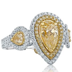 GIA Certified 2.25 Ct Pear Cut Yellow Diamond Ring 18k White Gold