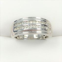 0.65 Ct 2-Row Diamond Men's Wedding Band Anniversary Ring 14k White Gold