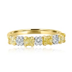 7 Stone Alternating Diamond Wedding Band 18k Yellow Gold (1.11 tcw)
