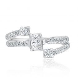 0.89Ct Bypass Princess Cut Diamond Engagement Ring 14k White Gold