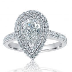 1.78 Ct Pear Cut Diamond Engagement Double Halo Ring 14k White Gold