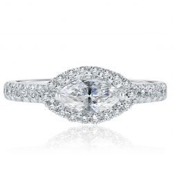 1.03 Ct East West Marquise Diamond Engagement Ring 14k White Gold