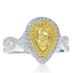 1.24 Carat Pear Yellow Diamond Engagement Infinity Ring 14k Gold