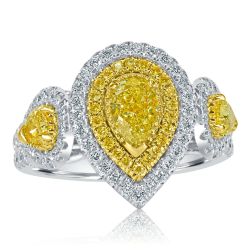 GIA 1.93 Ct Pear Fancy Yellow Diamond Engagement Ring 18k Gold