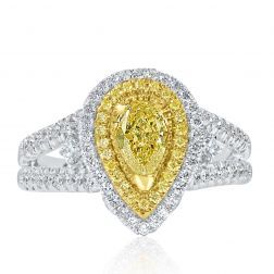1.31 Ct Pear Cut Yellow Diamond Engagement Ring 14k White Gold 