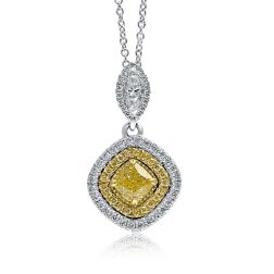 1.03 Ct Cushion Light Yellow Diamond Necklace 16''Chain 14k Gold
