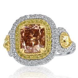 GIA 3.72 TCW Fancy Yellowish Brown Cushion Diamond Ring 14k White Gold