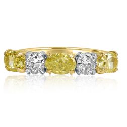 2.09 CT 5 Stone Alternating Diamond Wedding Band 18k Yellow Gold 