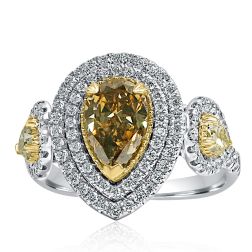 Art Deco 2.32 Ct Pear Yellowish Brown Diamond Ring 14k White Gold