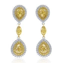 2.93 Ct Pear Oval Yellow Diamond Dangle Earrings 18k White Gold 