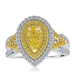 GIA 1.55Carat Pear Yellow Diamond Engagement Ring 18k White Gold 